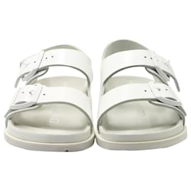 Birkenstock-Birkenstock Arizona Double Buckle Slide Sandals in White Leather-White
