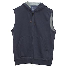 Gilet con cappuccio e zip Brunello Cucinelli in cotone blu navy Blu Blu navy