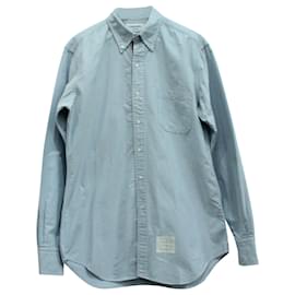 Thom Browne-Camicia Thom Browne Oxford Slim Fit in Cotone Azzurro-Blu,Blu chiaro