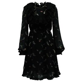 Chloé Paisley Ruffle Mini Dress in Black Cotton Black
