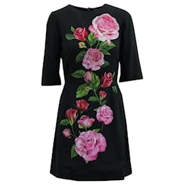 Dolce & Gabbana-Vestido floral Dolce & Gabbana en viscosa negra-Negro