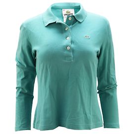 Polo Lacoste à manches longues en coton bleu sarcelle Autre Vert