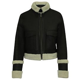 Victoria Beckham Shearling Short Jacke aus braunem Leder Braun