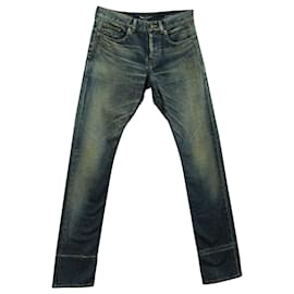 Saint Laurent-Saint Laurent Distressed Straight Leg Jeans in Blue Cotton Denim-Blue