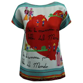 Dolce & Gabbana-Camisa com estampa de coração Dolce & Gabbana em seda multicolorida-Multicor
