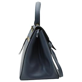 Céline-Celine Belt Top Handle Bag in Blue Leather-Blue