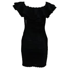 Alexander Mcqueen-Alexander McQueen Off Shoulder Bodycon Dress in Black Cotton-Black