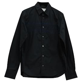 Sacai-Sacai Zigzag Embroidered Button Down Shirt in Navy Blue Cotton-Blue,Navy blue