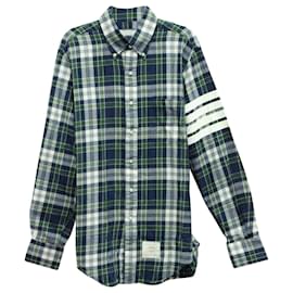 Thom Browne-Thom Browne Plaid Button-Down Shirt in Green Cotton-Green