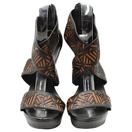 Diane Von Furstenberg-Diane Von Furstenberg Tribal Opal Wedge Sandals in Black Leather3885-Black