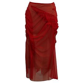 Maison Martin Margiela Sheer Draped Ruffle Skirt in Red Polyamide Red