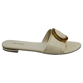 Cult Gaia-Cult Gaia Lani Woven Slides in Cream Raffia-White,Cream