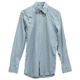 Alexander McQueen Gestreiftes Button-Down-Hemd mit Schnalle aus blauer Baumwolle Andere Python drucken