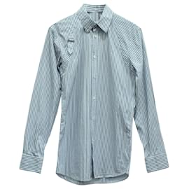 Alexander Mcqueen-Camisa de algodón azul a rayas con botones y hebilla de Alexander McQueen-Multicolor