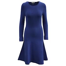 Thierry Mugler-Mugler Fit and Flare Knitted Dress in Blue Viscose-Blue