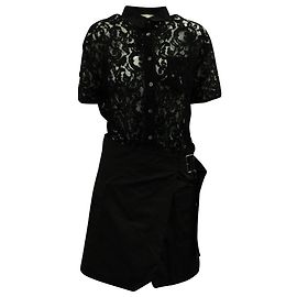 Sacai Luck Vestido Saia Wrap Lace em Seda Artificial Preto Preto