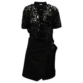 Sacai Luck-Sacai Luck Hemdblusenkleid mit Wickelrock aus Spitze in schwarzem Viskose-Schwarz