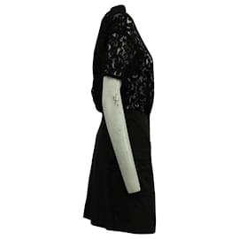 Sacai Luck-Sacai Luck Robe chemise à jupe portefeuille en dentelle en rayonne noire-Noir