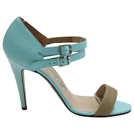 Manolo Blahnik-Manolo Blahnik Ankle Strap Heels aus blauem Leder-Blau