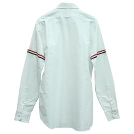 Thom Browne-Camisa Oxford de algodón blanco con ribete de grosgrain a rayas y cuello abotonado de Thom Browne-Blanco