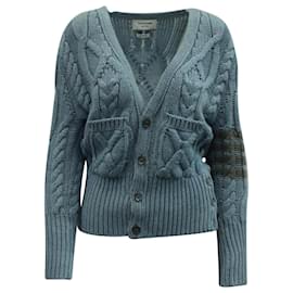 Thom Browne-Thom Browne 4 Cardigan de malha de cabo de barra em lã azul-Azul