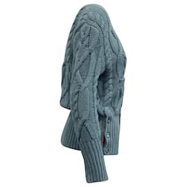 Thom Browne-Thom Browne 4 Bar Cable Knit Cardigan in Blue Wool -Blue