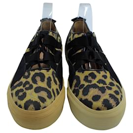 Dries Van Noten-Dries Van Noten Lace Up Leopard Print Sneakers in Multicolor Canvas-Multiple colors