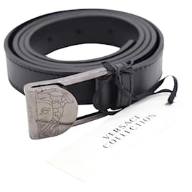 Versace-Cinto Versace Medusa Logo em couro preto-Preto