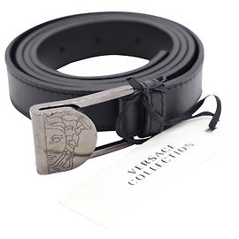Versace Medusa Logo Belt in Black Leather Black