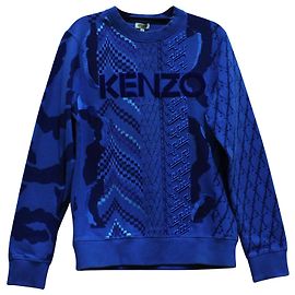 Kenzo Logo besticktes Jacquard-Sweatshirt aus blauer Baumwolle Blau