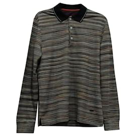 Missoni-Missoni Striped Print Long Sleeve Polo Shirt in Multicolor Cotton-Multiple colors