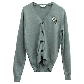 Ami Paris Wolf Patch Cardigan in Grey Wool Grey