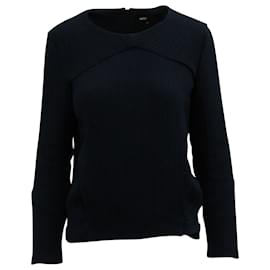 Maje-Maje Ribbed Long Sleeve Top with Pockets in Navy Blue Cotton-Navy blue