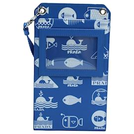 Prada-Prada Whale Printed Phone Holder Crossbody Bag in Blue Leather-Blue