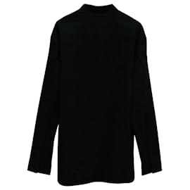 Balenciaga-Balenciaga Half Front Button Mandarin Collar Shirt in Black Cotton-Black
