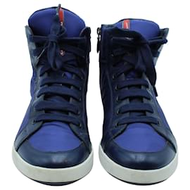 Prada-Prada 4T2842 High-Top Sneakers in Navy Blue Nylon-Blue,Navy blue
