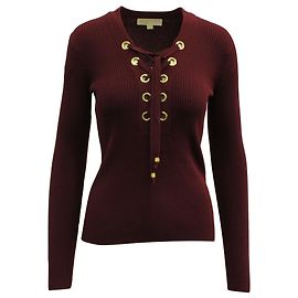 Michael Kors Langarm-Oberteil mit goldfarbener Hardware aus bordeauxfarbener Viskose Rot Bordeaux