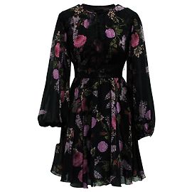 Giambattista Valli Abito Floreale in Chiffon di Seta Nero Nero