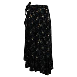Sandro-Sandro Floral Print Asymmetric Skirt in Black Viscose-Other