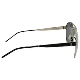 Saint Laurent-Saint Laurent Classic Aviator Sunglasses in Silver Steel-Silvery,Metallic