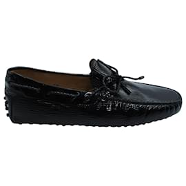 Tod's-Tods Textured Shiny Loafers in Black Patent-Black