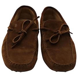 Tod's-Tod's Gommini Driving Shoes in Brown Suede-Brown