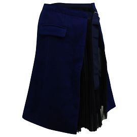 Sacai Plissé Pleat Chiffon Felt Wrap Skirt in Blue Wool Blue