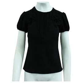 Red Valentino-Black Short Sleeve Top with Pleats-Black