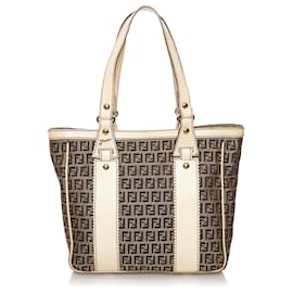 Fendi-Fendi Brown Zucchino Canvas Tote Bag-Brown,White