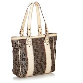 Fendi-Fendi Brown Zucchino Canvas Tote Bag-Brown,White