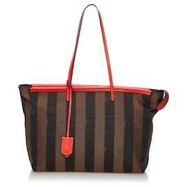 Fendi Brown Pequin Tote Bag Brown Red