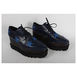 Stella Mc Cartney-Chaussures à lacets en cuir vegan Elyse avec étoiles Stella McCartney.-Noir,Bleu