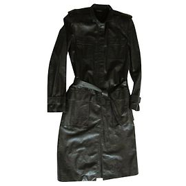 Gucci Long Leather Coat Black Black