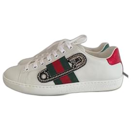 Gucci-GUCCI SNEAKERS ACE DA DONNA TAGLIA 36-Bianco,Rosso,Verde